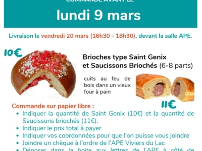 Vente de Saint-Genix / Saucissons briochés - Commandes avant le 09 mars